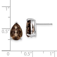14K White Gold 10x 7mm Pear Smoky Quartz Post Earrings view 4