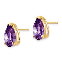 14K Yellow Gold 12x 8mm Pear Amethyst Stud Earrings view 2