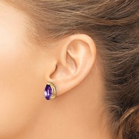 14K Yellow Gold 12x 8mm Pear Amethyst Stud Earrings view 3