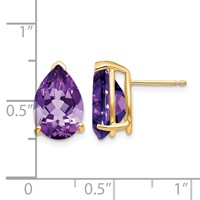 14K Yellow Gold 12x 8mm Pear Amethyst Stud Earrings view 4
