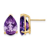 14K Yellow Gold 12x 8mm Pear Amethyst Stud Earrings view 1