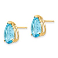 14K Yellow Gold 12x 8mm Pear Blue Topaz Post Earrings view 2