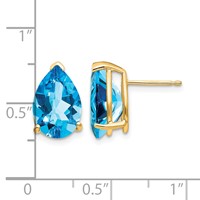 14K Yellow Gold 12x 8mm Pear Blue Topaz Post Earrings view 4