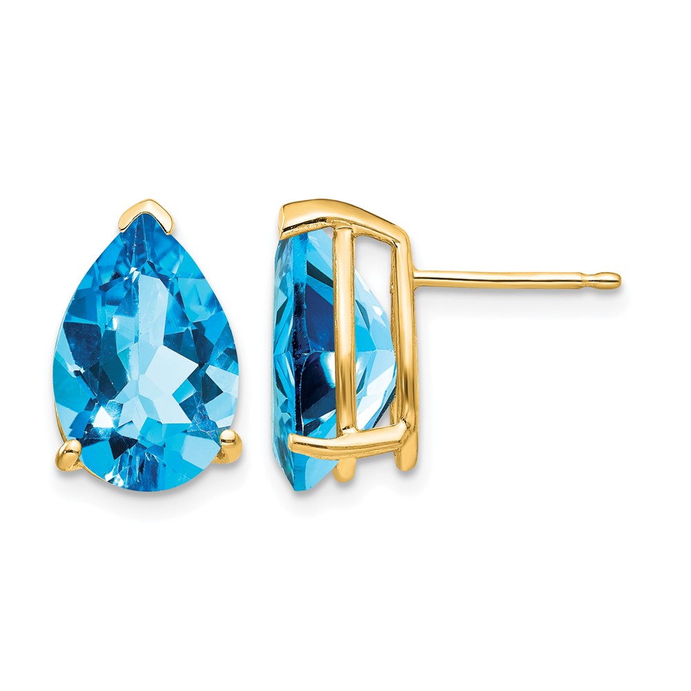 14K Yellow Gold 12x 8mm Pear Blue Topaz Post Earrings