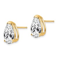 14K Yellow Gold 12x 8mm Pear Cubic Zirconia Post Earrings view 2