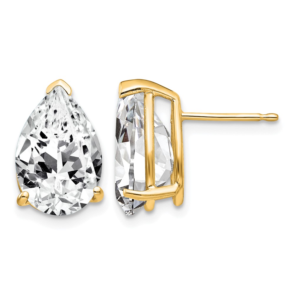 14K Yellow Gold 12x 8mm Pear Cubic Zirconia Post Earrings