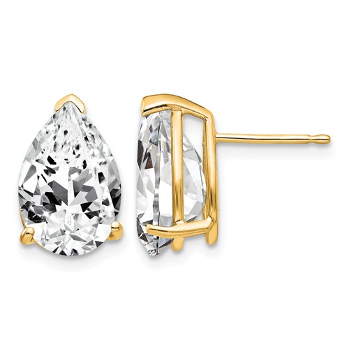 14K Yellow Gold 12x 8mm Pear Cubic Zirconia Post Earrings