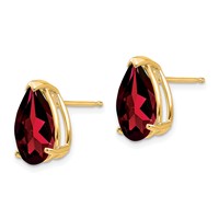 14K Yellow Gold 12x 8mm Pear Garnet Post Earrings view 2