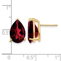 14K Yellow Gold 12x 8mm Pear Garnet Post Earrings view 4