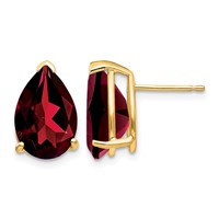 14K Yellow Gold 12x 8mm Pear Garnet Post Earrings view 1