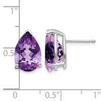 14K White Gold 12x 8mm Pear Amethyst Stud Earrings view 4