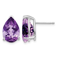 14K White Gold 12x 8mm Pear Amethyst Stud Earrings view 1