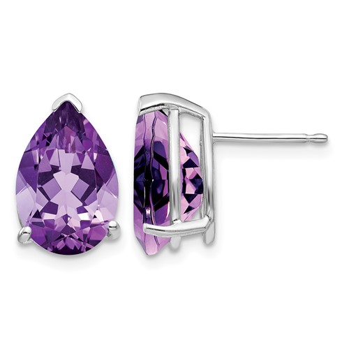 14K White Gold 12x 8mm Pear Amethyst Stud Earrings
