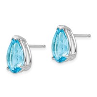 14K White Gold 12x 8mm Pear Blue Topaz Post Earrings view 2