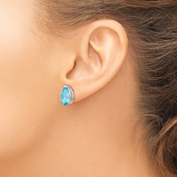 14K White Gold 12x 8mm Pear Blue Topaz Post Earrings view 3