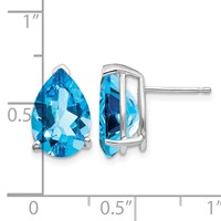 14K White Gold 12x 8mm Pear Blue Topaz Post Earrings view 4