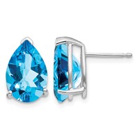 14K White Gold 12x 8mm Pear Blue Topaz Post Earrings view 1