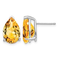 14K White Gold 12x8mm Pear Citrine Stud Earrings view 1