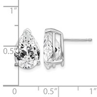 14K White Gold 12x 8mm Pear Cubic Zirconia Post Earrings view 4
