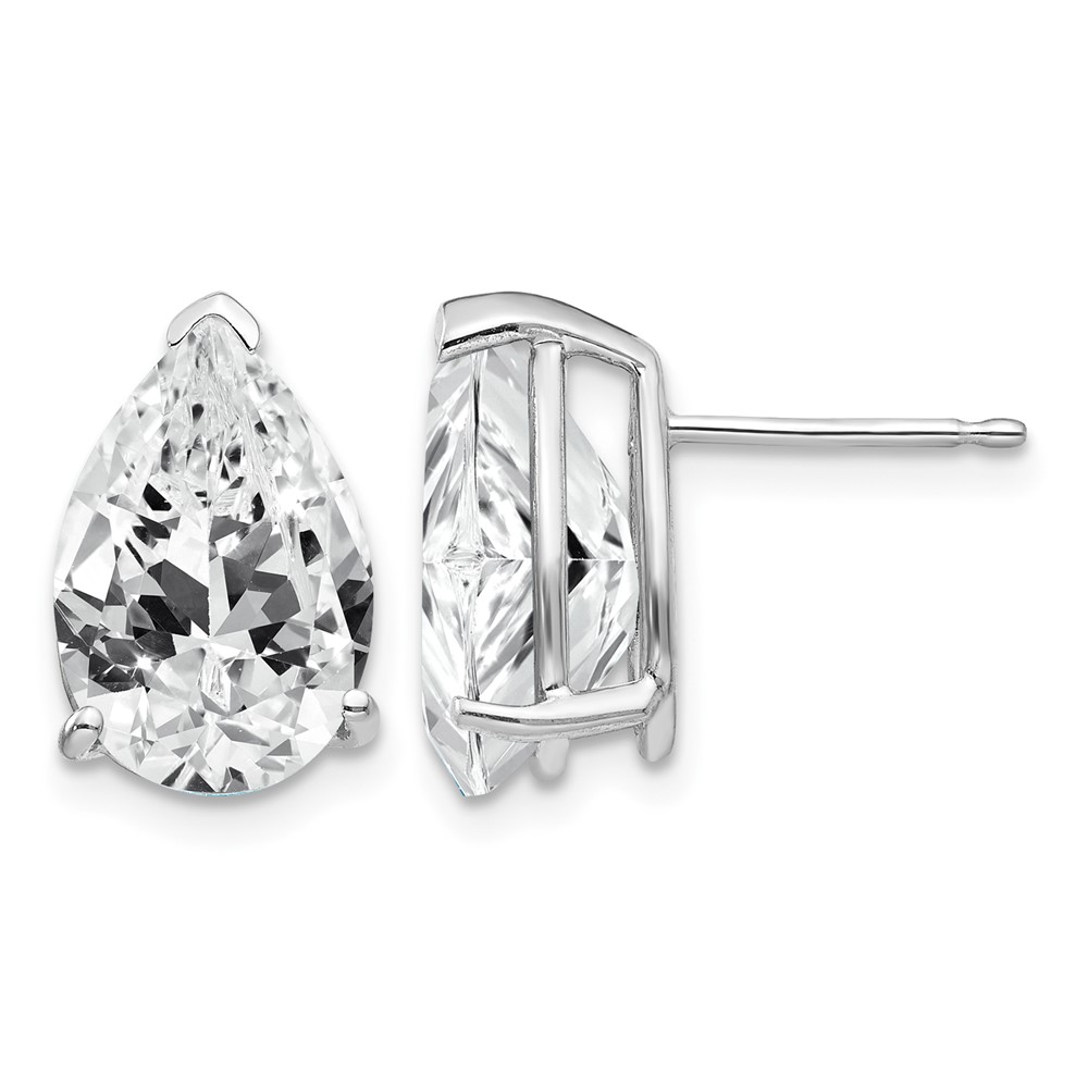 14K White Gold 12x 8mm Pear Cubic Zirconia Post Earrings