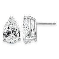 14K White Gold 12x 8mm Pear Cubic Zirconia Post Earrings view 1