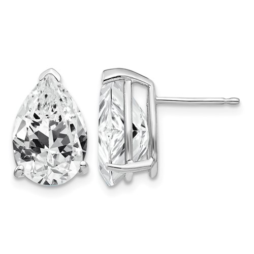 14K White Gold 12x 8mm Pear Cubic Zirconia Post Earrings