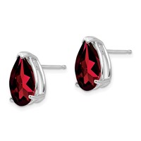 14K White Gold 12x8mm Pear Garnet Post Earrings view 2