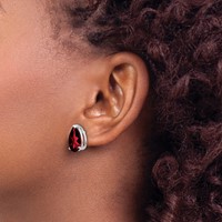 14K White Gold 12x8mm Pear Garnet Post Earrings view 3