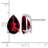 14K White Gold 12x8mm Pear Garnet Post Earrings view 4