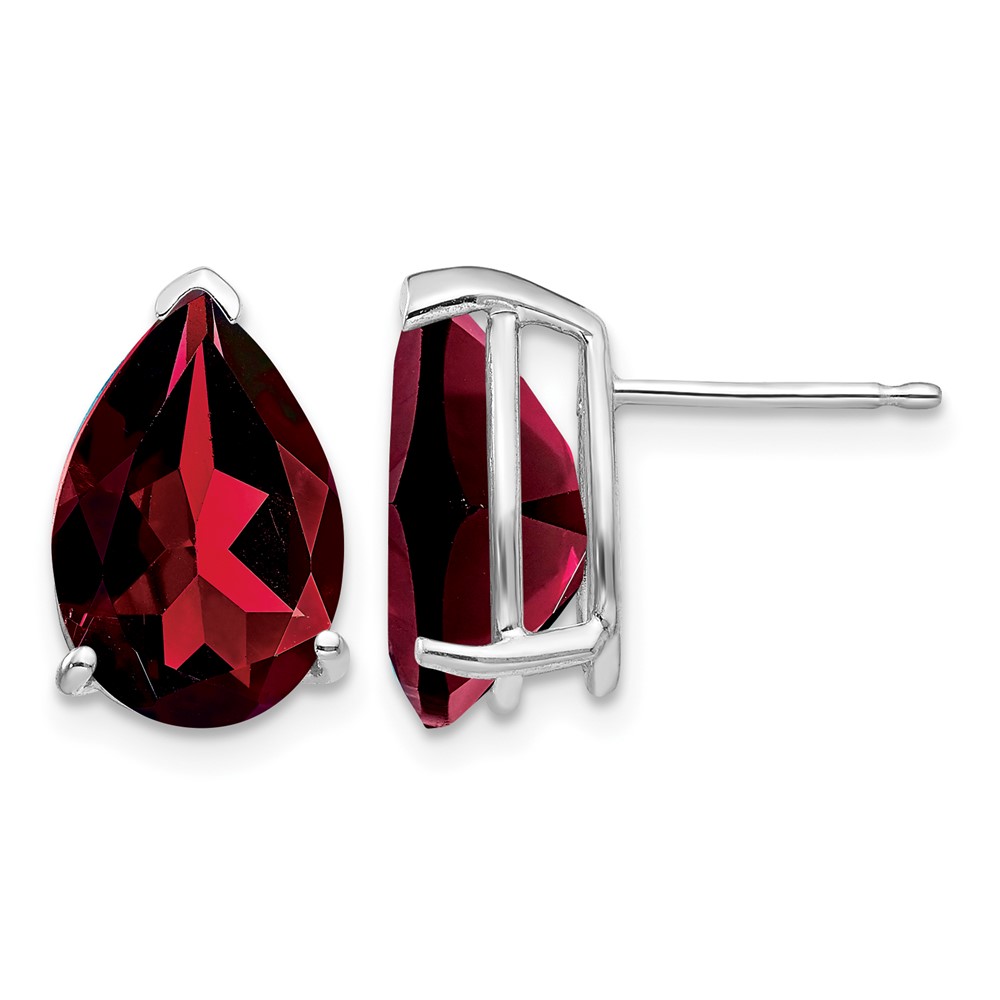 14K White Gold 12x8mm Pear Garnet Post Earrings