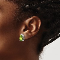 14K White Gold 12x 8mm Pear Peridot Stud Earrings view 3
