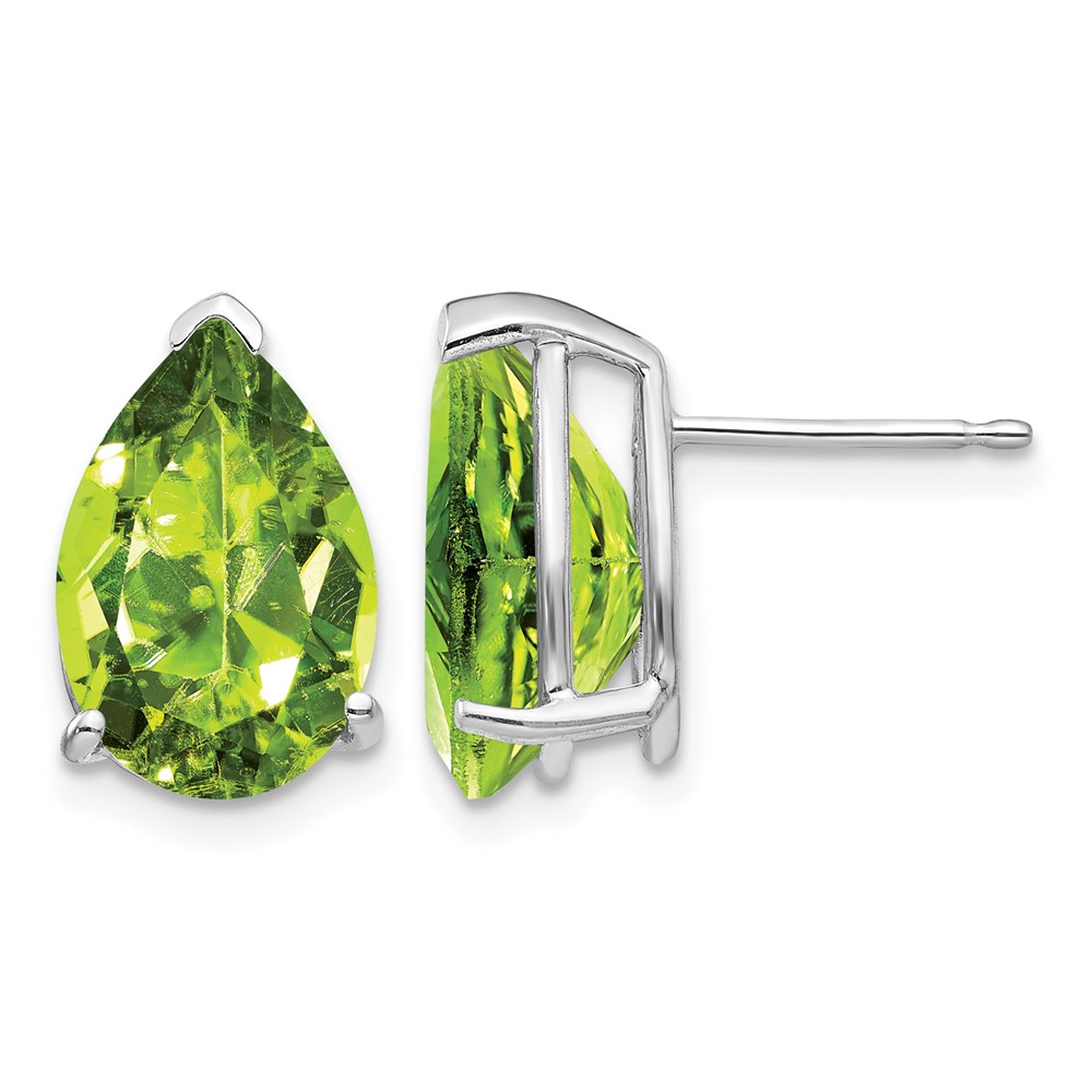 14K White Gold 12x 8mm Pear Peridot Stud Earrings