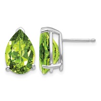 14K White Gold 12x 8mm Pear Peridot Stud Earrings view 1