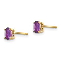 14K Yellow Gold 5x3mm Oval Amethyst Post Earrings view 2