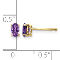 14K Yellow Gold 5x3mm Oval Amethyst Post Earrings view 4