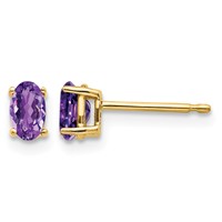 14K Yellow Gold 5x3mm Oval Amethyst Post Earrings view 1