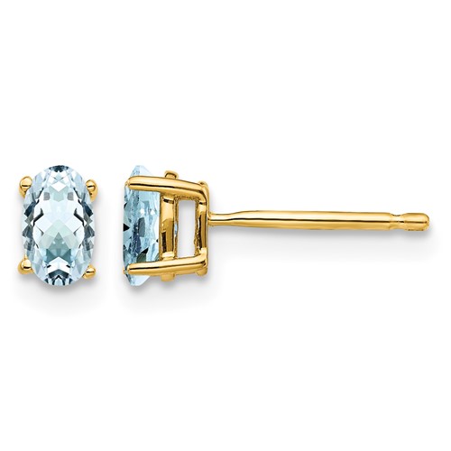 14K Yellow Gold 5x 3mm Oval Aquamarine Post Earrings