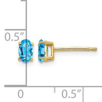 14K Yellow Gold 5x 3mm Oval Blue Topaz Post Earrings view 4