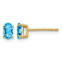 14K Yellow Gold 5x 3mm Oval Blue Topaz Post Earrings view 1