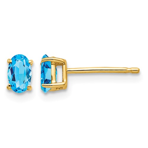 14K Yellow Gold 5x 3mm Oval Blue Topaz Post Earrings