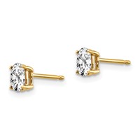 14K Yellow Gold 5x 3mm Oval Cubic Zirconia Post Earrings view 2