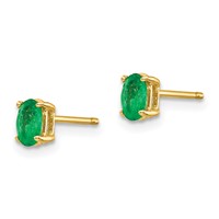 14K Yellow Gold 5x3mm Oval Emerald Post Earrings view 2