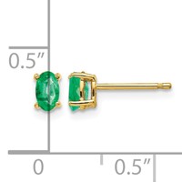 14K Yellow Gold 5x3mm Oval Emerald Post Earrings view 4
