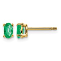 14K Yellow Gold 5x3mm Oval Emerald Post Earrings view 1