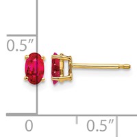 14K Yellow Gold 5x3mm Oval Ruby Post Earrings view 4
