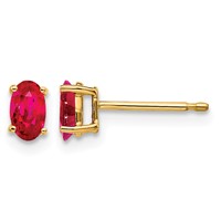 14K Yellow Gold 5x3mm Oval Ruby Post Earrings view 1