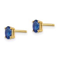 14K Yellow Gold 5x 3mm Oval Sapphire Post Earrings view 2
