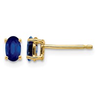 14K Yellow Gold 5x 3mm Oval Sapphire Post Earrings view 1