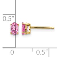 14K Yellow Gold 5x 3mm Oval Pink Sapphire Post Earrings view 4