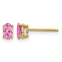 14K Yellow Gold 5x 3mm Oval Pink Sapphire Post Earrings view 1